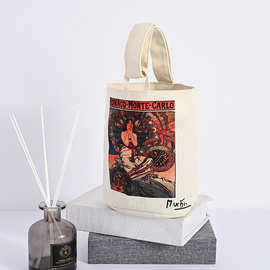 油画帆布袋学生轻便上班出门手机包时尚杂物袋水桶便当包单肩包