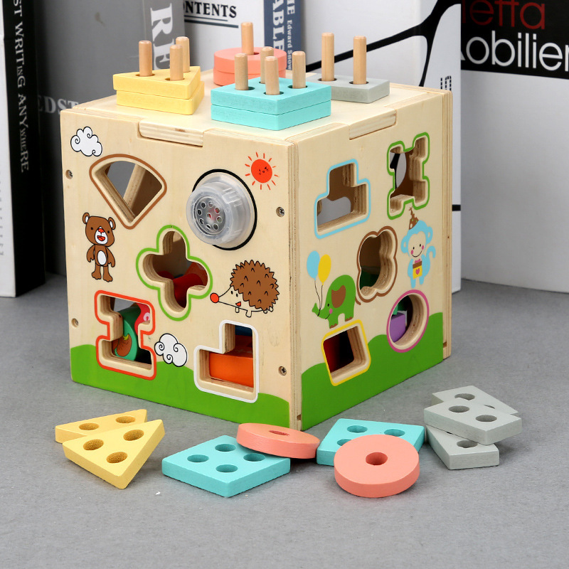 Educación temprana de madera para niños forma digital hexaédrica Caja de Inteligencia de música multifuncional iluminación educativa 1-3 años de edad Juguetes