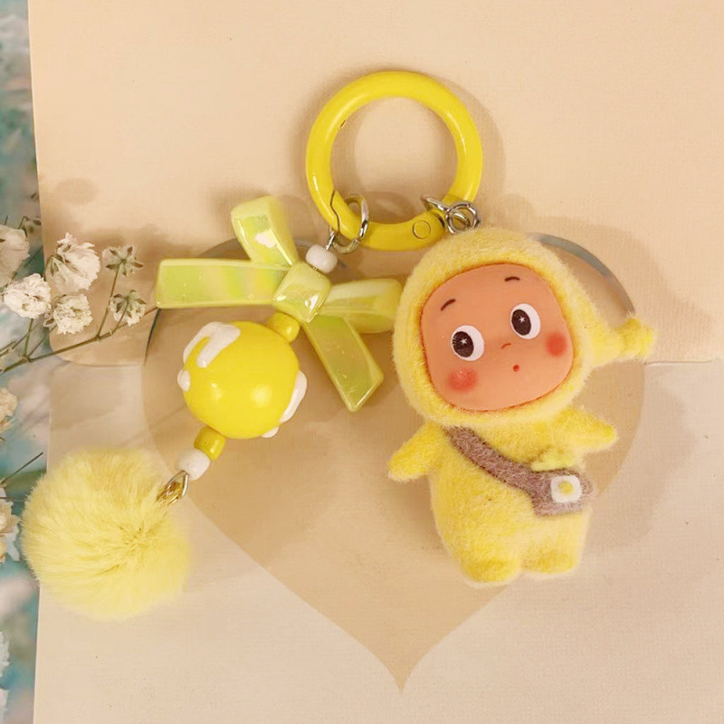Flocked Star-Shaped m Bead Keychain Doll Pendant DIY Phone Charm Plush Toy Creative Decoration
