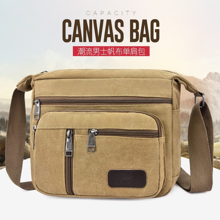 Cross-Border New Large-Capacity Crossbody Bag Men's Sports Travel Outing Shoulder Bag Casual Multi-Layer Canvas Bag Tool Bag