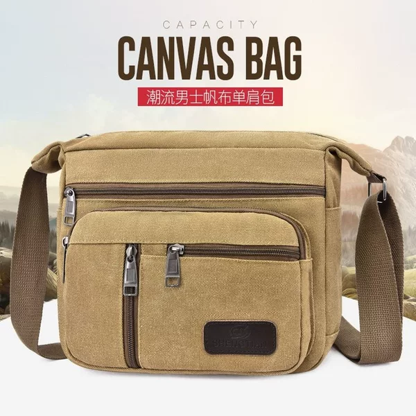 Cross-Border New Large-Capacity Crossbody Bag Men's Sports Travel Outing Shoulder Bag Casual Multi-Layer Canvas Bag Tool Bag