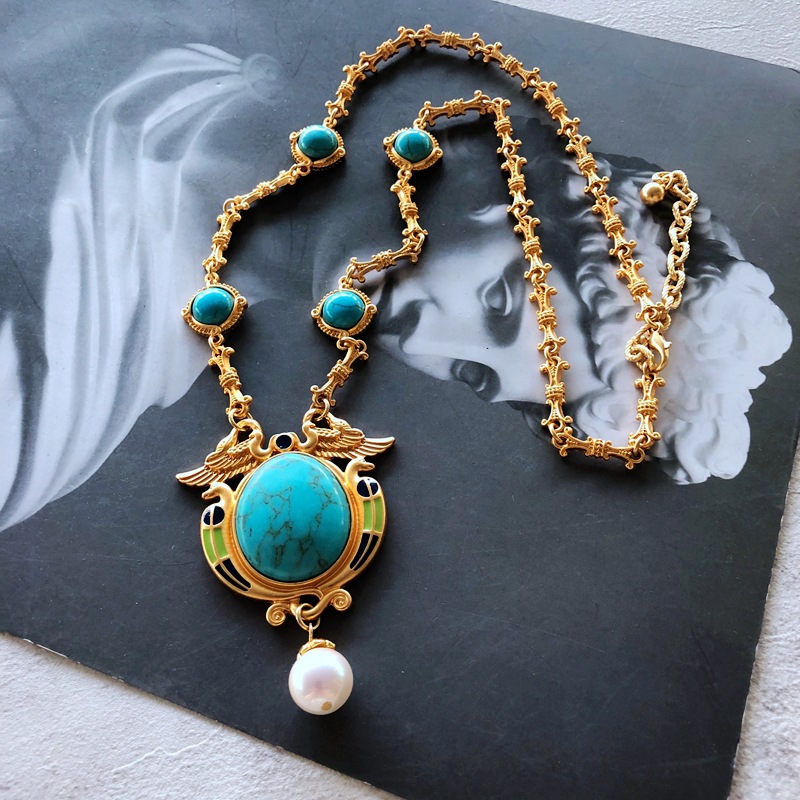 20g Weight Pendant Necklace Classification Wedding, Travel Occasion Alloy Material Flower Pattern Women'S Gender Plating Design Fashion Style Silver Color Fashion Geometric Turquoise Alloy Necklace Wholesale 8
