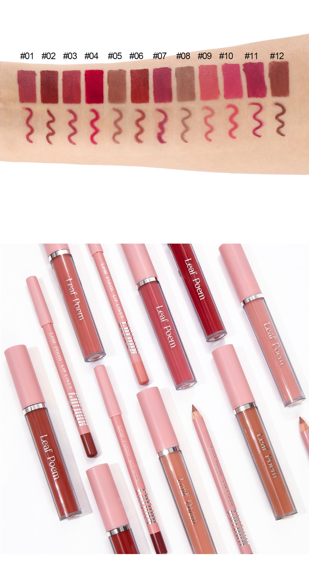 LEAF P0EM Maquillage Cross-Border Ensemble Gloss à Lèvres Mat Waterproof Non-Stick + Liner_voghion.com
