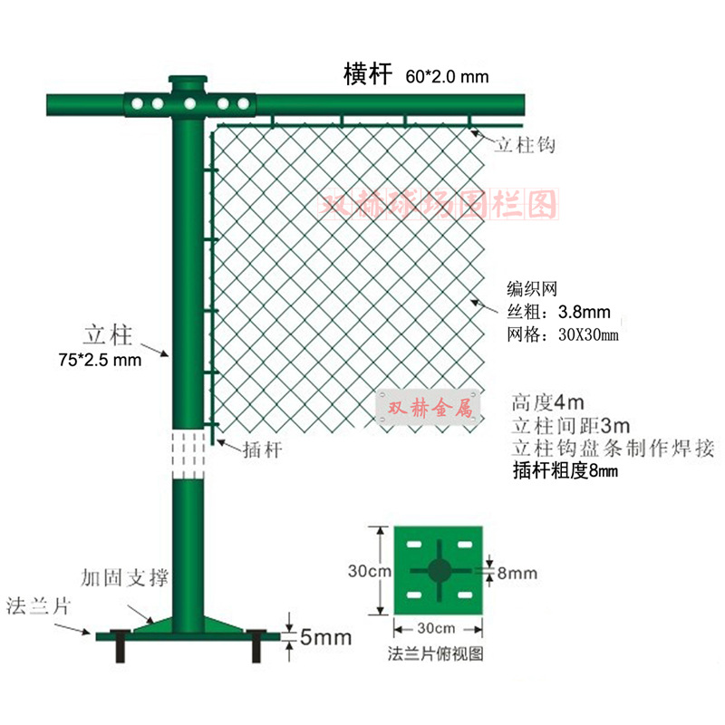 学校操场体育场围栏网球场篮球排球场镀锌菱形勾花浸塑PVC护栏网