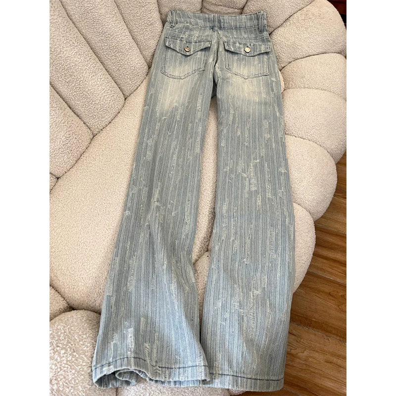 Жаккардовый дизайн чувствует микро-рог джинсы женская весна 2025 новый стиль с высокой талией тонкая раскладушка светлые длинные брюки