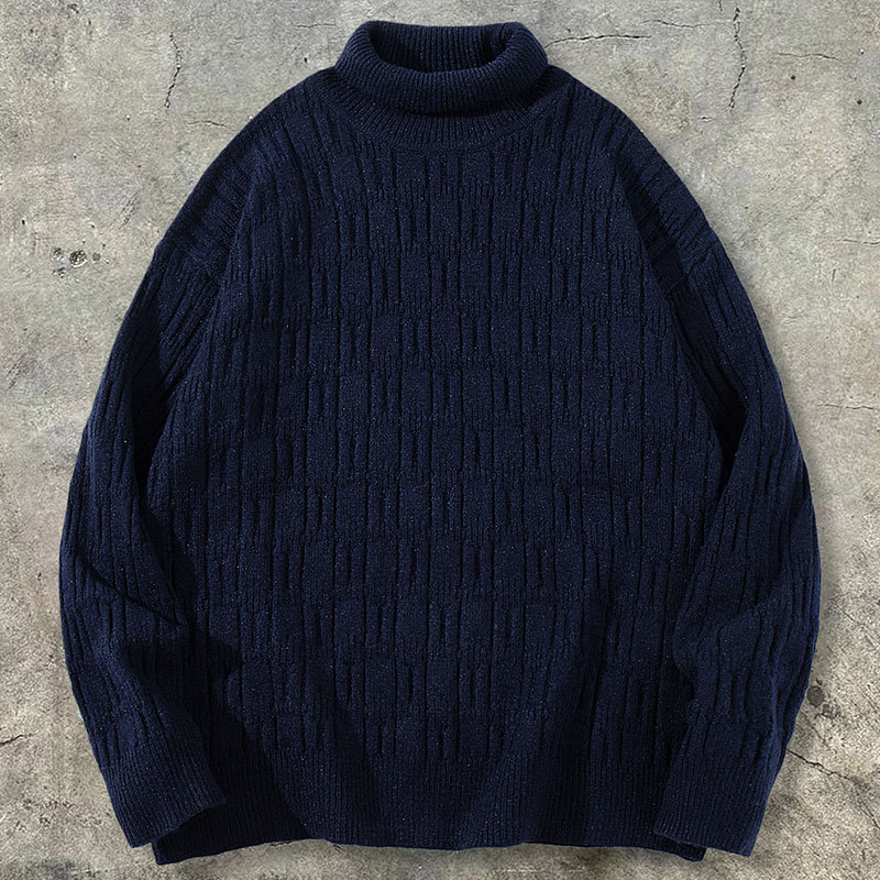 YWFG ropa de hombre retro alta sensación suéter de color sólido 2025 otoño invierno tejido suelto Jacquard cuello alto camisa de manga larga