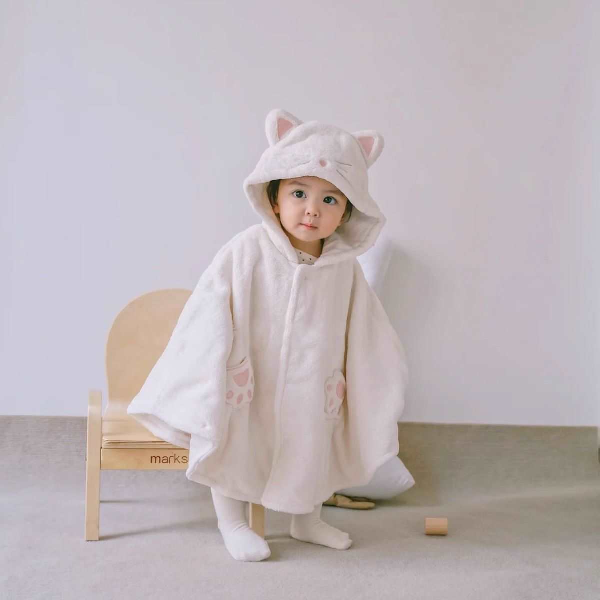 婴幼儿短款洋气猫咪毛绒保暖连帽斗篷婴儿外出服男女宝宝防晒披风