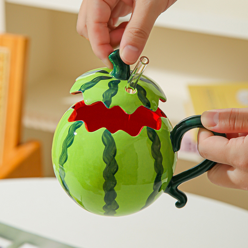Creativo encantador popularidad en línea sandía taza de paja de cerámica taza de diseño original taza de personalidad taza de bebida fría taza de agua