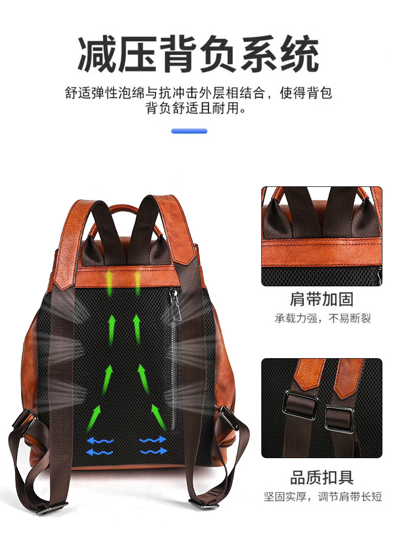 Ba lô da bò thuộc thực vật cổ điển phong cách retro — Màu nâu cổ điển, Cà phê cổ điển, Màu đen cổ điển chi tiết 20
