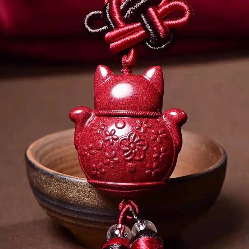 High-Content Cinnabar Five Emperors Money Car Pendant Hand-Woven Chinese Knot Hanging Ornaments Car Accessories Safety Decorations