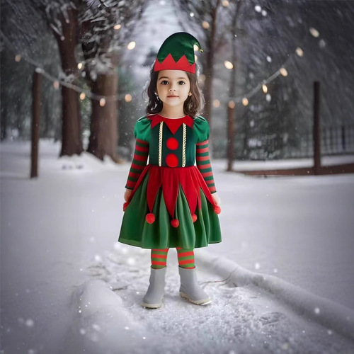 European and American Christmas elves children's clothing Santa Claus little helper Christmas elves dress girls set