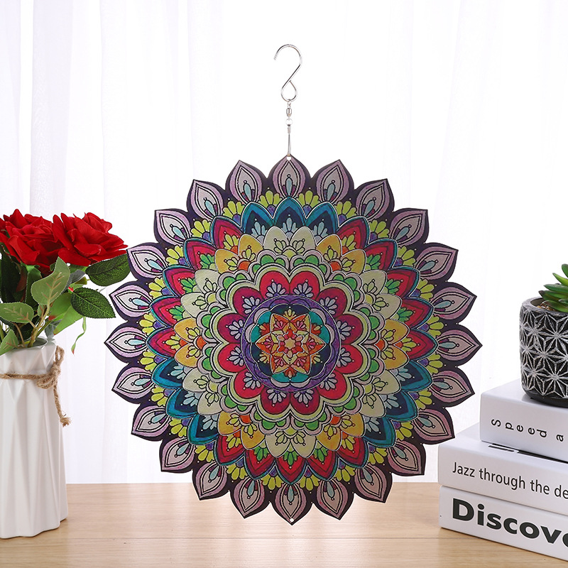 Amazon suministro directo de acero inoxidable viento tridimensional vuelta color Mandala girando carillones de viento patio decoración artesanía de metal