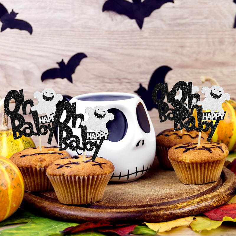 ハロウィン ゴースト カップケーキ デコレーション フラグ付き ハロウィン ジェンダーリビレーション パーティー 誕生日パーティー用|undefined
