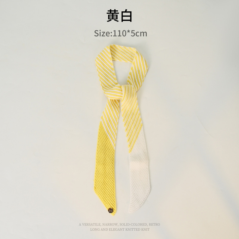 小众设计感针织领带巾女秋冬新款拼色条纹细窄长条小围巾时尚外搭|undefined