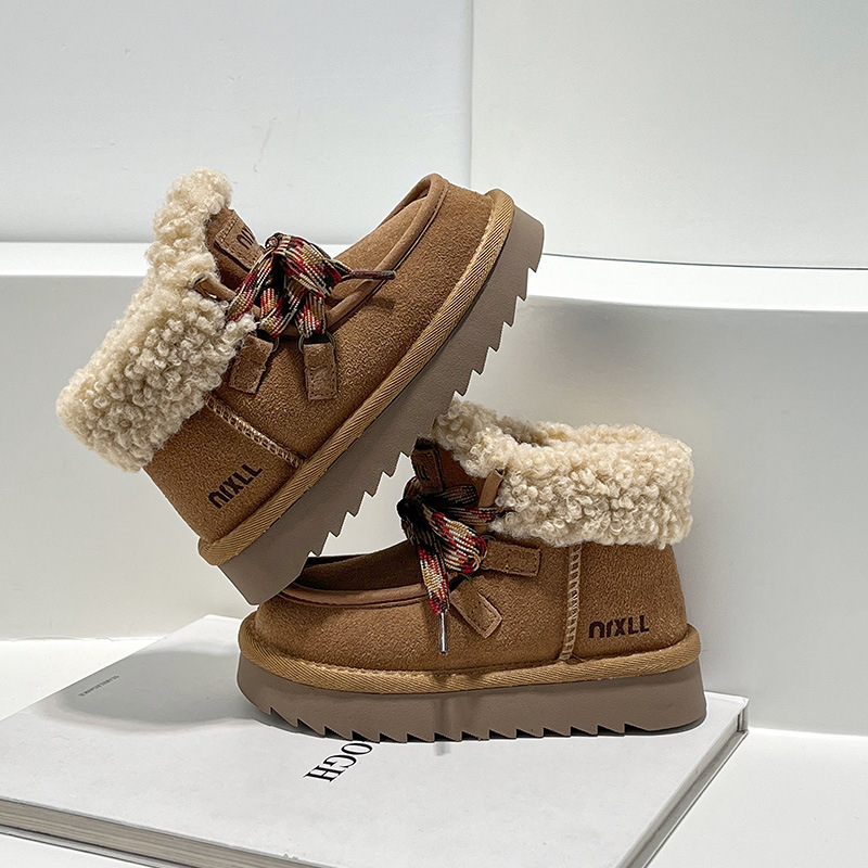 Children's Snow Boots 2025 Winter New Girls' Lamb Wool Cotton Shoes Slip-On Fashionable Big Kids' Sneakers_voghion.com