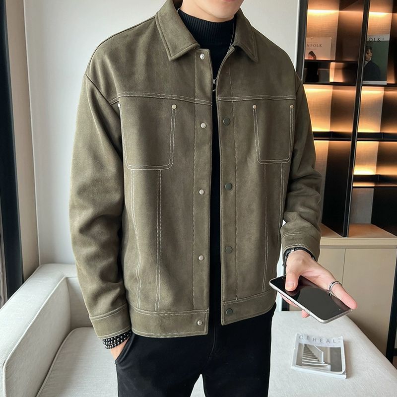 New men's outerwear, men's suede high-end feeling, spring and autumn clothes, cool and trendy brand casual jacket_voghion.com