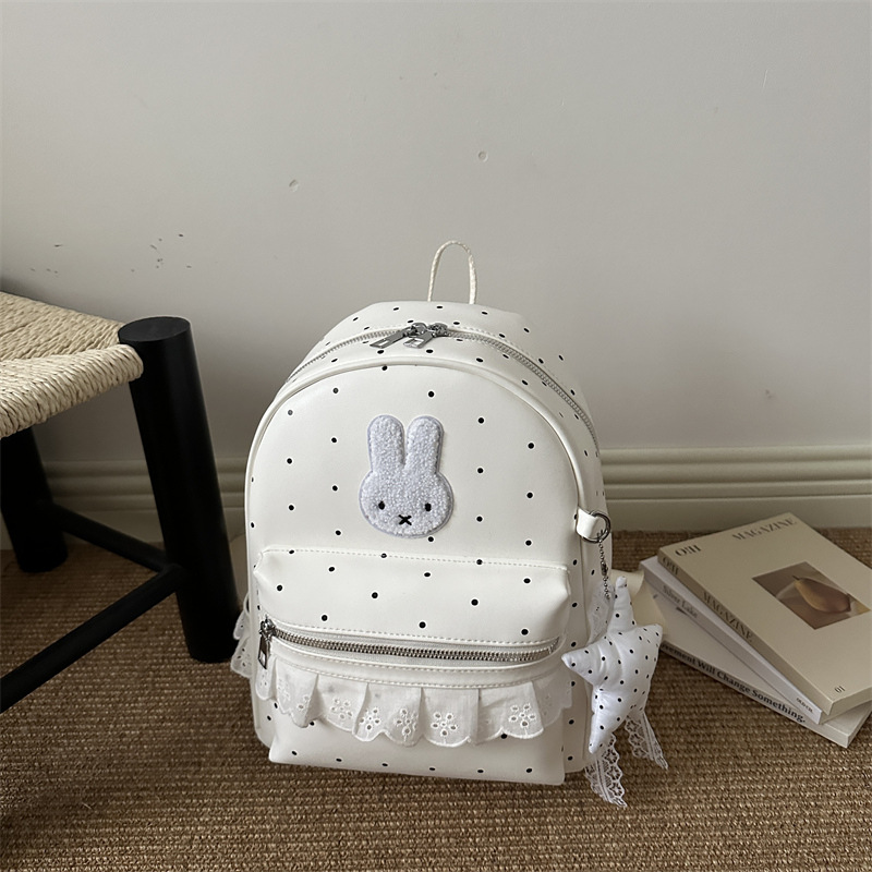 Nuevo variante lindo cordón ondulado dulce punto ondulado de color sólido pequeño conejo de viaje de estilo coreano mochila de viaje para mujeres