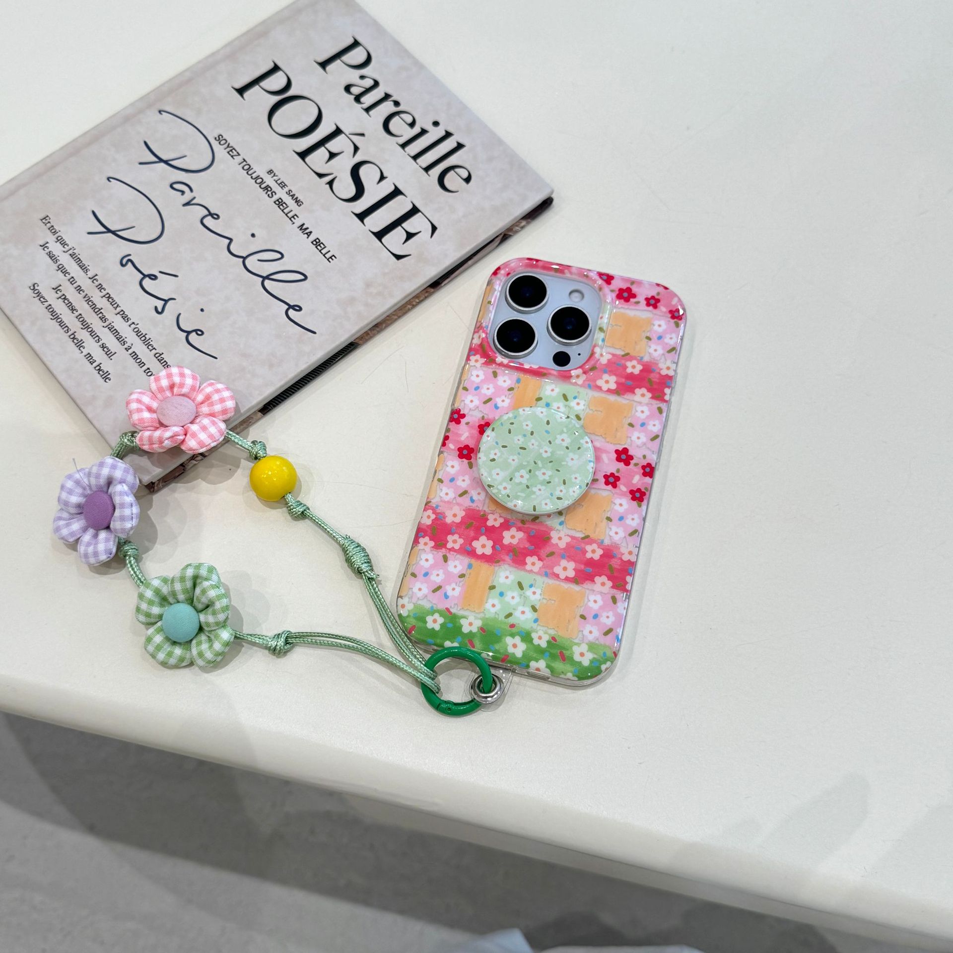 Pintura al óleo coreana empalme floral para Apple 15ProMax funda para teléfono móvil 16Pro cordón 14/13 Pareja 16PM