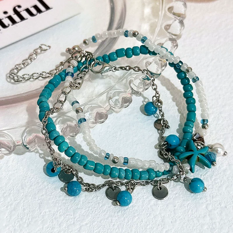 Летняя бирюзовая anklet браслет, пляжный набор, стиль бохо
