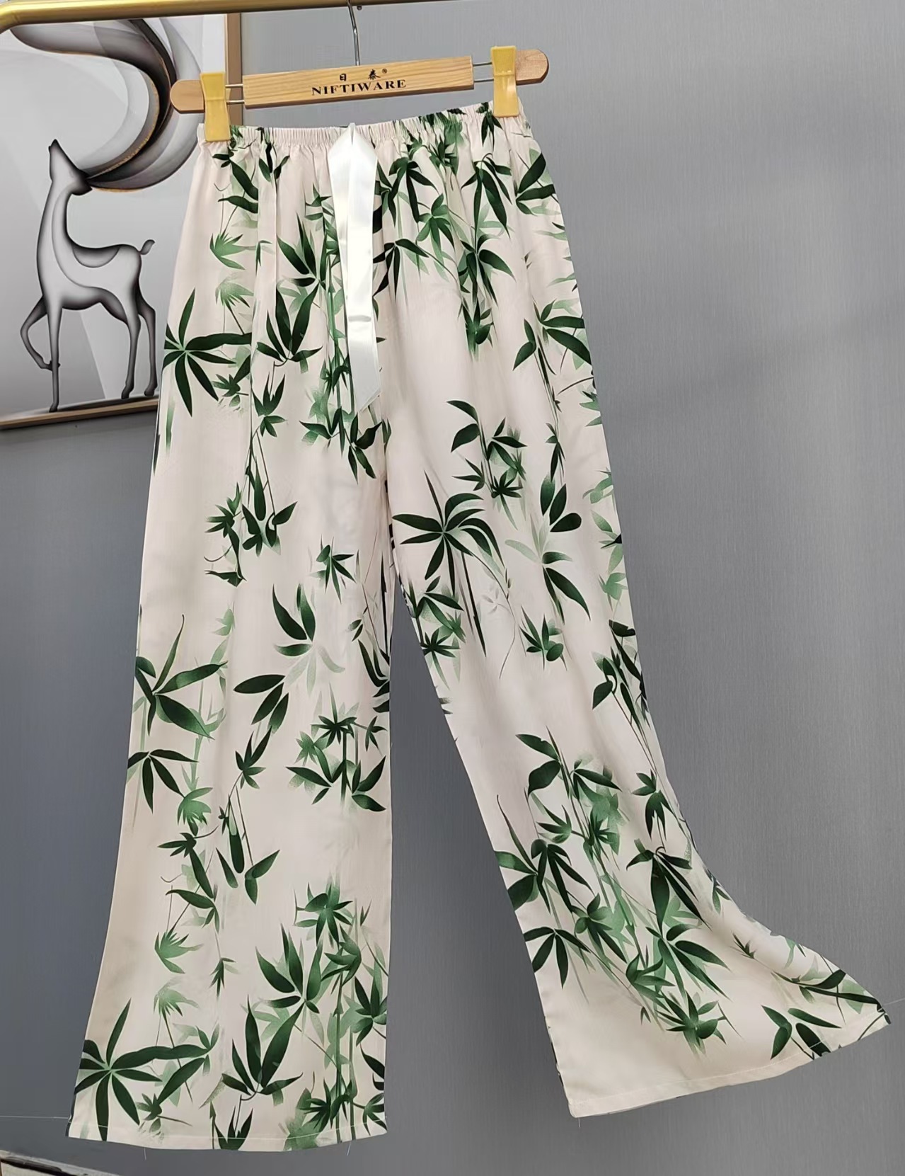 Pijama de seda de algodón para mujer, pantalones anchos de mujer embarazada de seda de algodón con estampado fino de verano