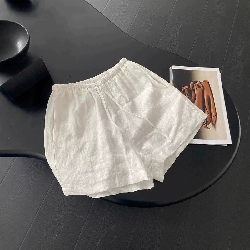 White Linen Shorts for Women, Summer Thin 2026 New Style A-Line Five-Point Pants, Loose Cotton-Linen Wide-Leg Pants for Petite Sizes