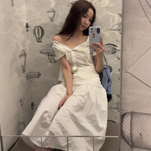 现h 白色蕾丝边收腰衬衫2025夏季女薄款单排扣短袖上衣smoothmo*d