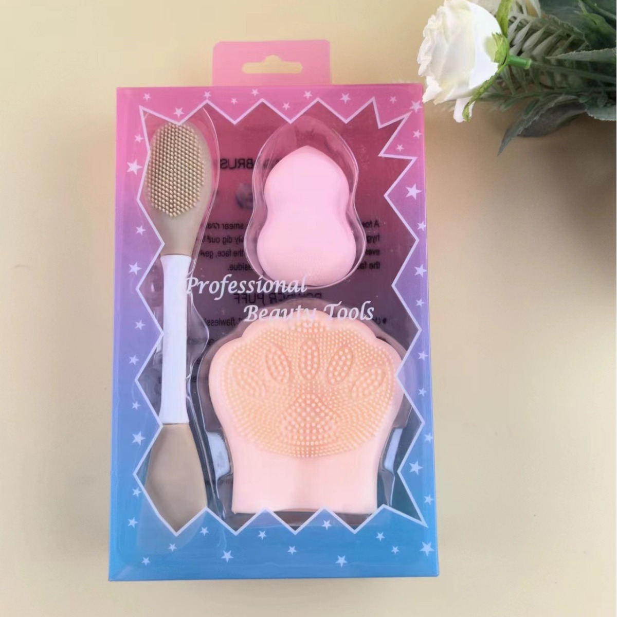 Spot transfronterizo al por mayor juego de cepillos de mascarilla de silicona cepillo de lavado de cara de garra de gato juego de maquillaje suave y agradable para la piel sin polvo