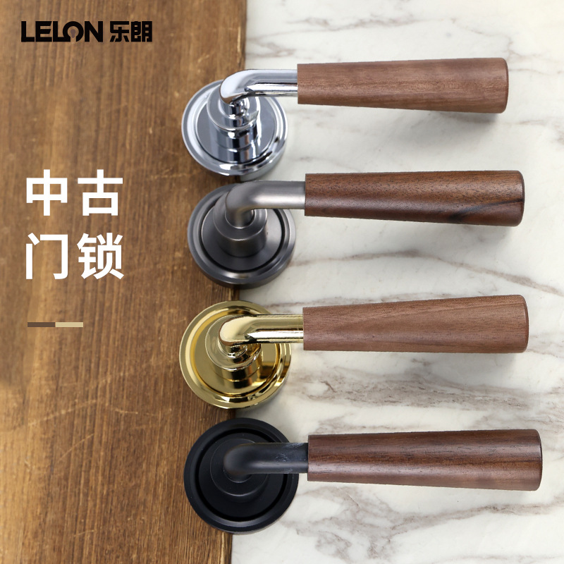 Personalizada nueva cerradura de puerta china de madera de nuez aleación de zinc manija de puerta cerradura separada cerradura de puerta silenciosa magnética doméstica