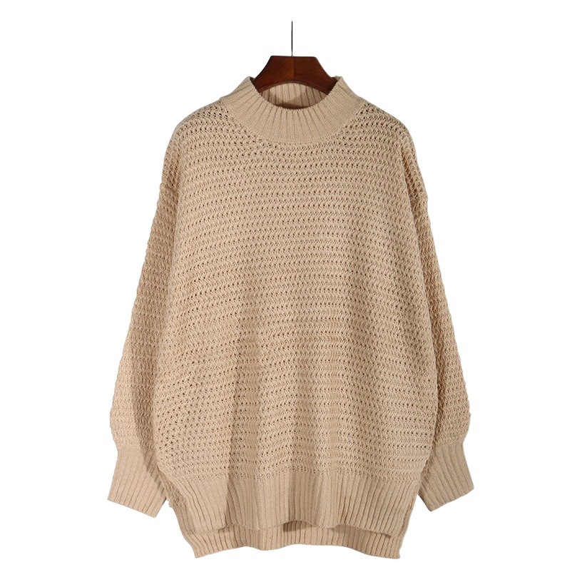 Suéter de punto grueso de manga larga con cuello medio alto, estilo casual, nuevo para Amazon 2025, con abertura lateral para mujer