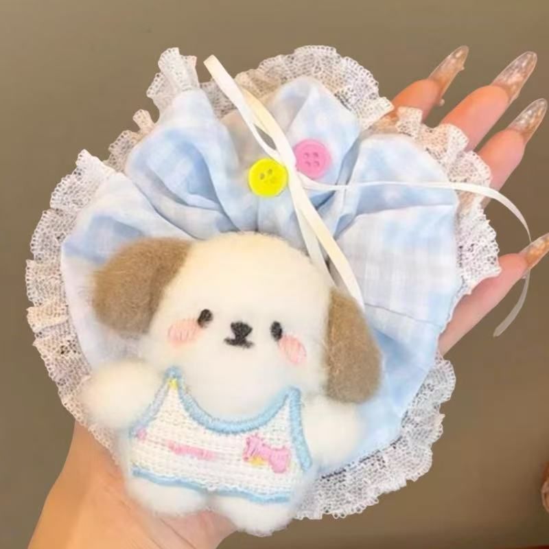 超仙韩系可爱小狗蕾丝花边蝴蝶结大肠发圈甜美发饰少女马尾头绳|undefined
