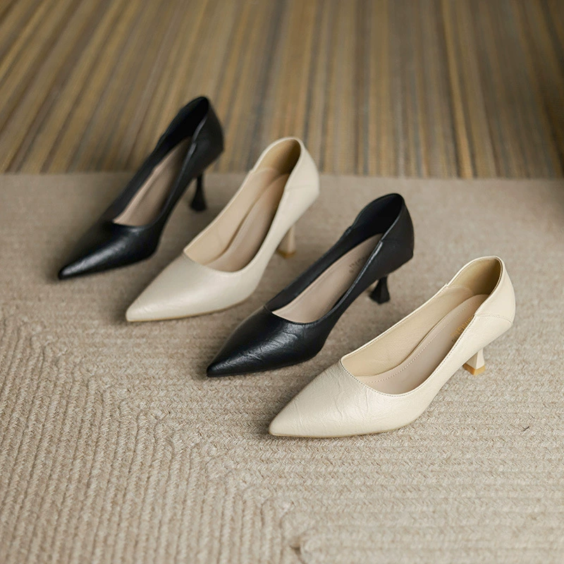 Французские высокие каблуки для женщин, весна 2022, новый стиль, туфли на плоской подошве с острым носком для женщин, черные рабочие туфли на шпильке в сказочном стиле для женщин