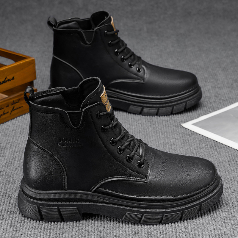 2025 botas martin de moda para hombres de otoño alto estilo británico zapatos de cuero casuales para hombres anti-deslizante botas de trabajo de desgaste botas cortas
