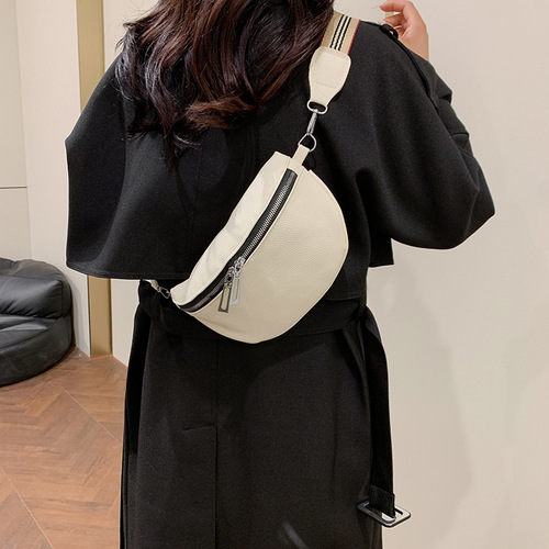 Fashion Women's Solid Color Commute Single Shoulder Crossbody Bag Wide Strap Simple Casual Phone Waist Bag