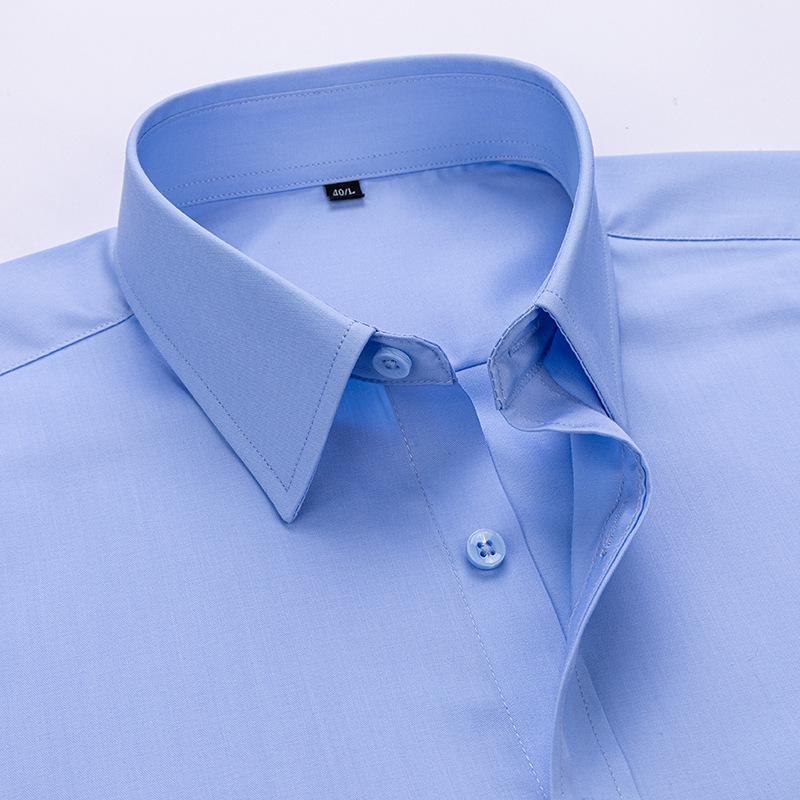 Men's Long-Sleeved Shirt, No-Iron, Anti-Wrinkle, Casual Shirt, Business High-End Blue, Pure White, White-Collar Fitted Professional Wear