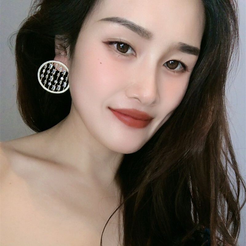 重工宫锁珠帘微镶锆石圆形耳钉女简约百搭精致高级感雨帘圆圈耳环|undefined
