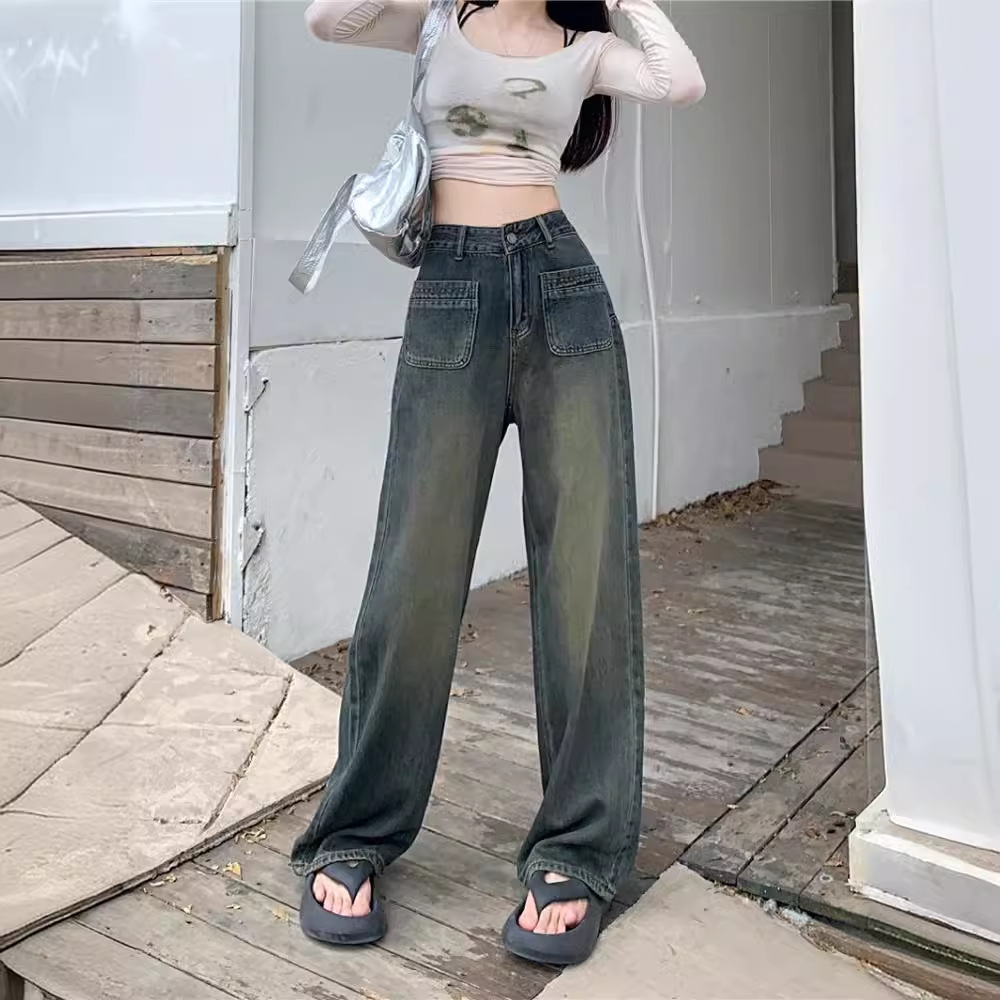 Summer retro loose straight jeans