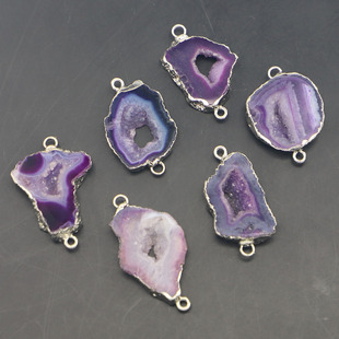 Aliexpress Amazon Hot-Selling Natural Stone Purple Agate Pendant with White Golden Connector
