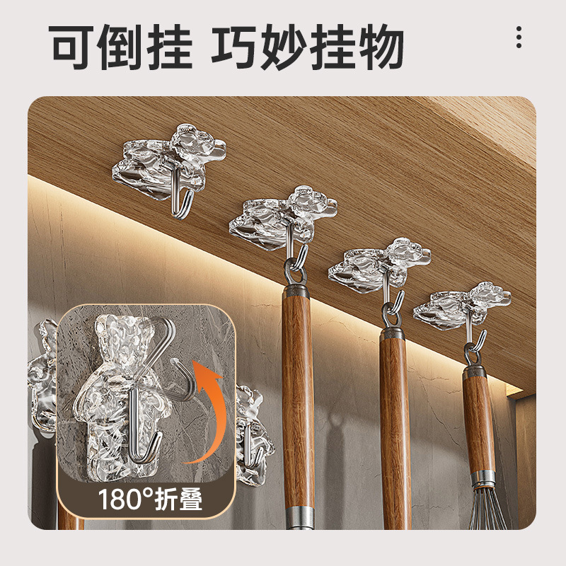 免打孔掛鈎超強力粘貼掛壁式牆上無痕廚房衛生間浴室通用透明粘鈎
