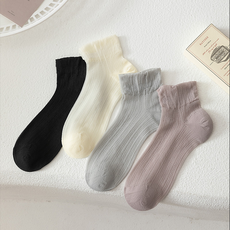 Glass stockings children spring and summer ultra-thin mesh socks solid color simple draw short tube silk socks a generation of hair