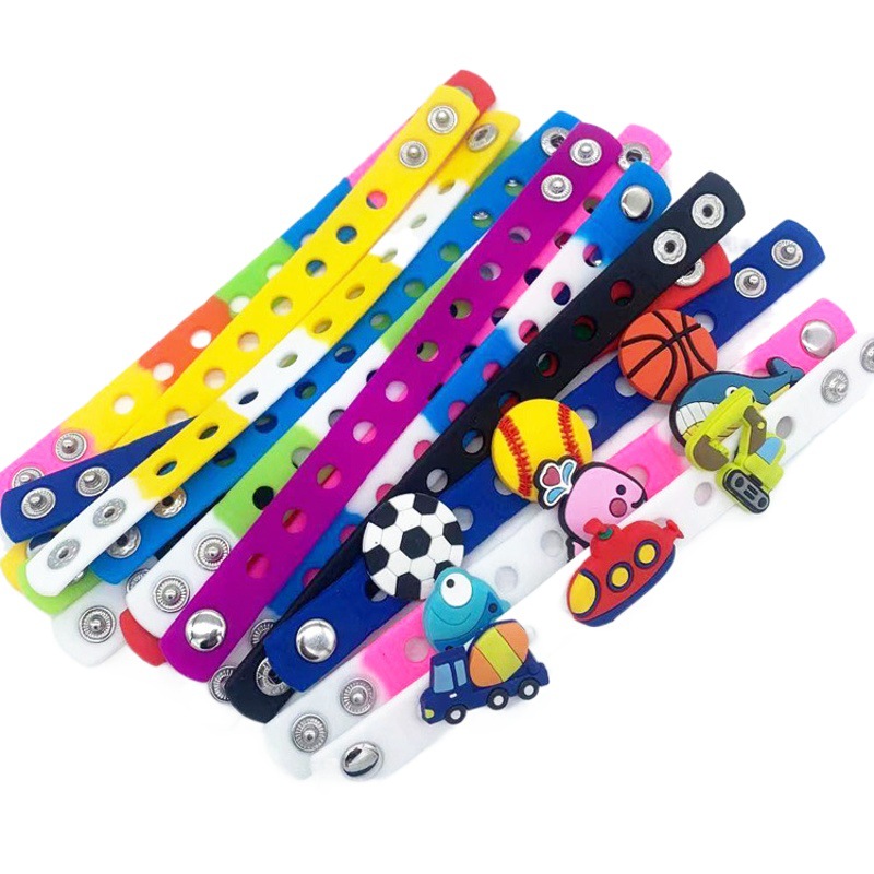 Muñeca de dibujos animados correa de muñeca de silicona con incrustaciones zapato accesorios de flores 21cm Pulsera de agujero de silicona para hombres y mujeres