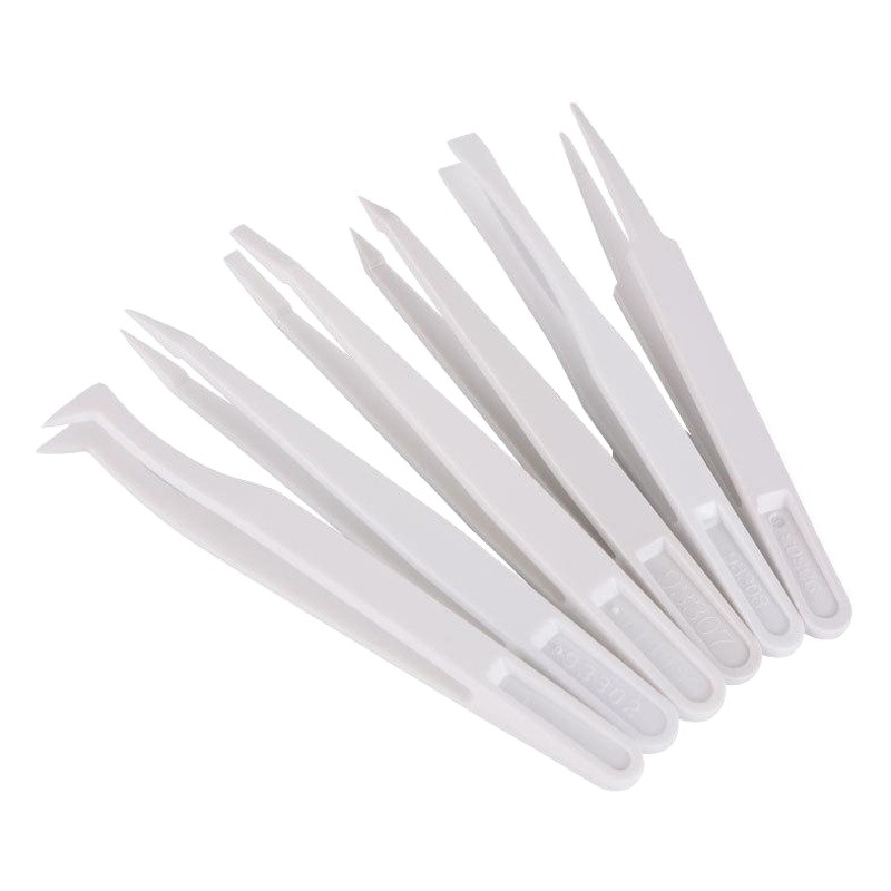 Pinzas de plástico blanco codo puntiagudo boca plana de cabeza redonda de plástico pinzas antiestáticas pinzas de purificación libre de polvo