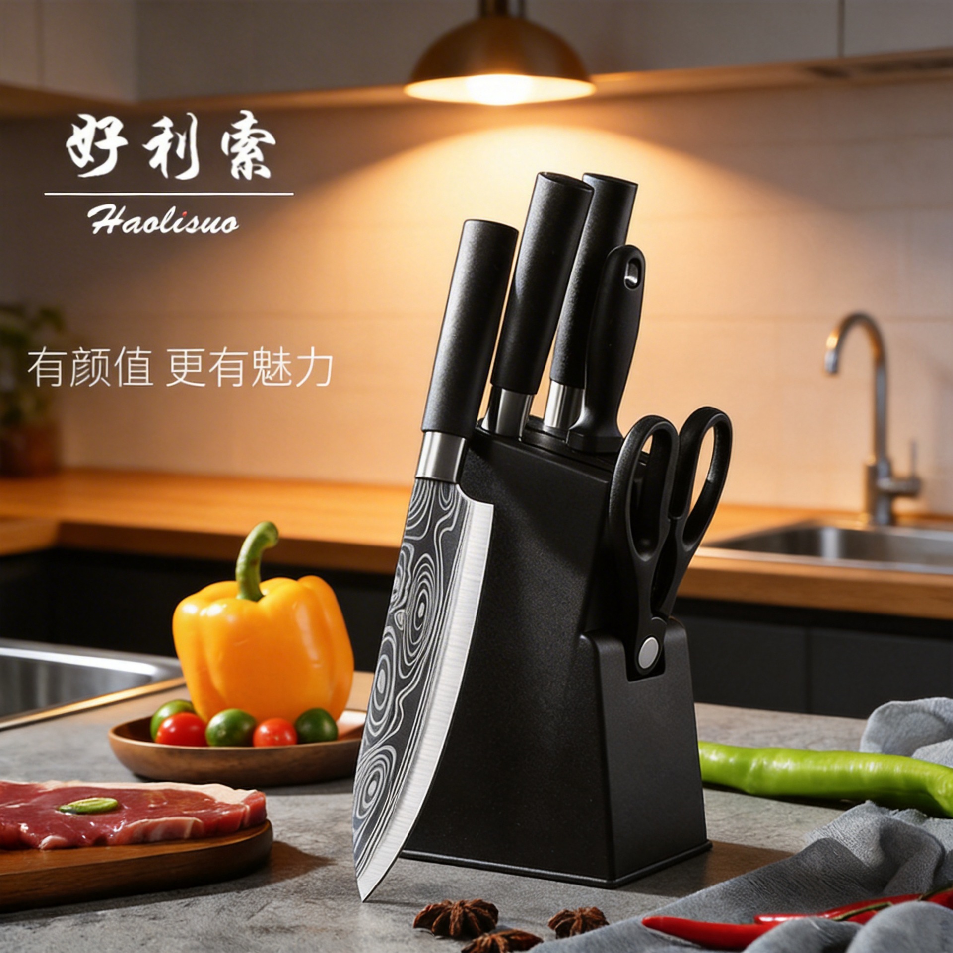 가정용 식칼 스테인리스 다마스커스 무늬 식칼, 슬라이싱 칼, 셰프 나이프, 양장 소형 식칼, 칼 세트