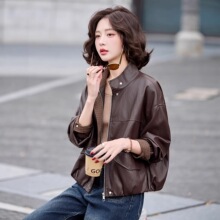 2026春秋新款小个子高级感复古洋气格纹拼接立领绵羊皮皮衣外套女