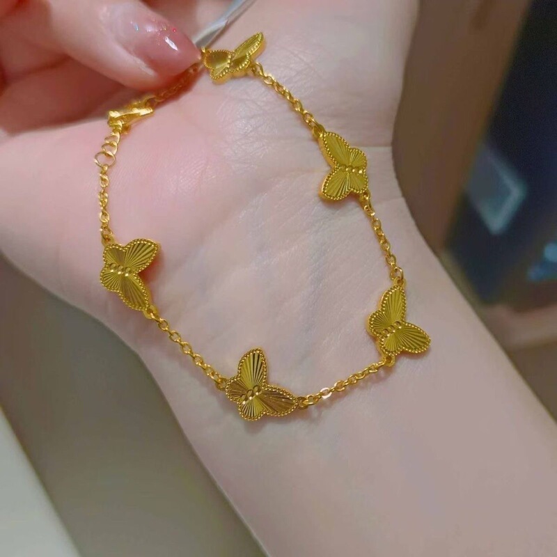 Xiaohongshu Same Style Gold Laser Butterfly Bracelet with Horizontal Stripes, Versatile and Trendy, High-End and Exquisite, Suitable for Gift-Giving, Wholesale