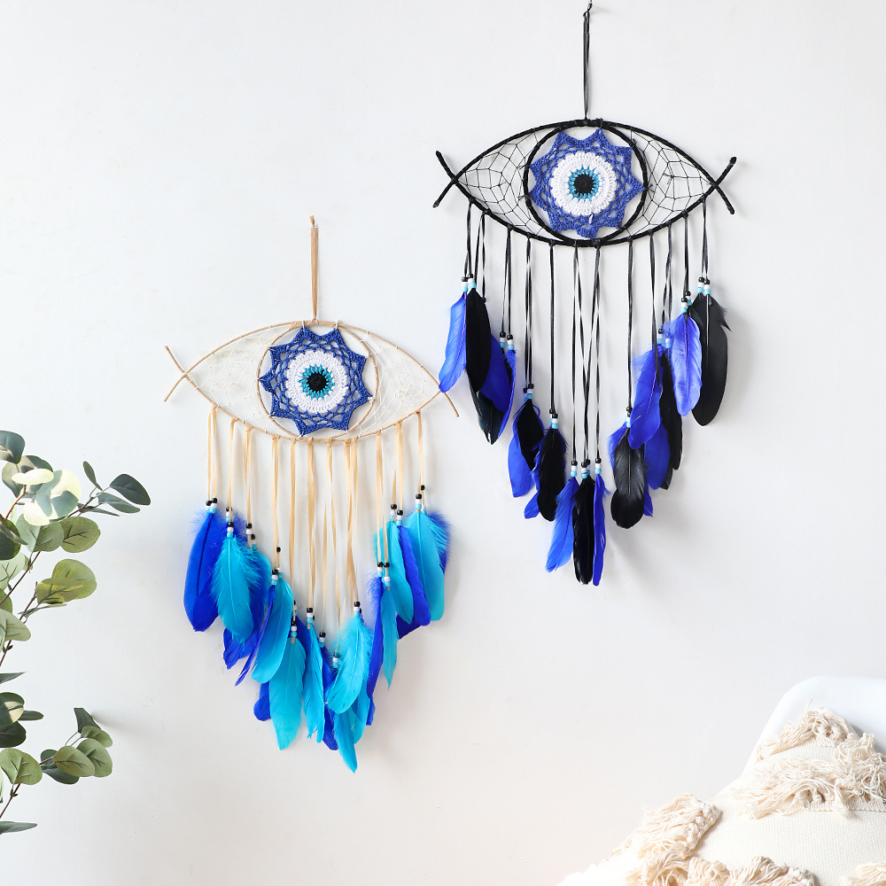 Devil's Eye Dream Catcher Wall Hanging Colorful Feather Decor_voghion.com