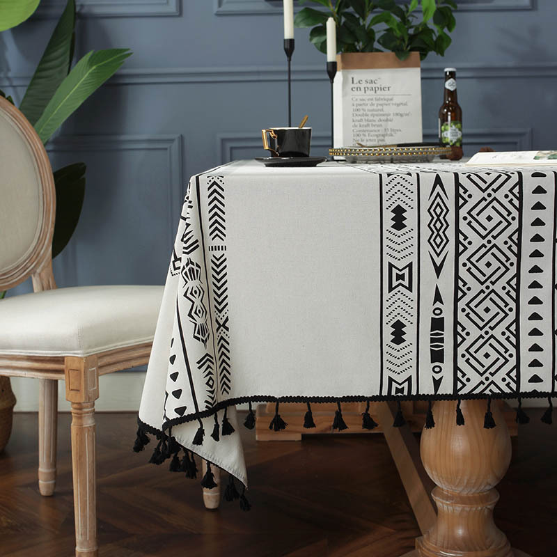 bohemian crown geometric black tassel rectangular table cloth western table coffee table cover clothpicture5