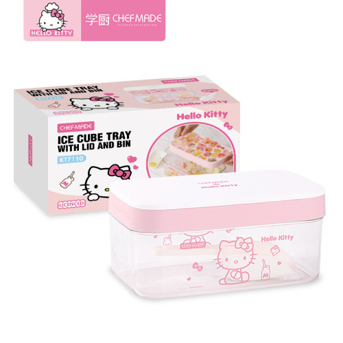 Kitty Cartoon Food-Grade Silicone Press Ice Tray Ice Cube Mold Home Refrigerator Ice Storage Box