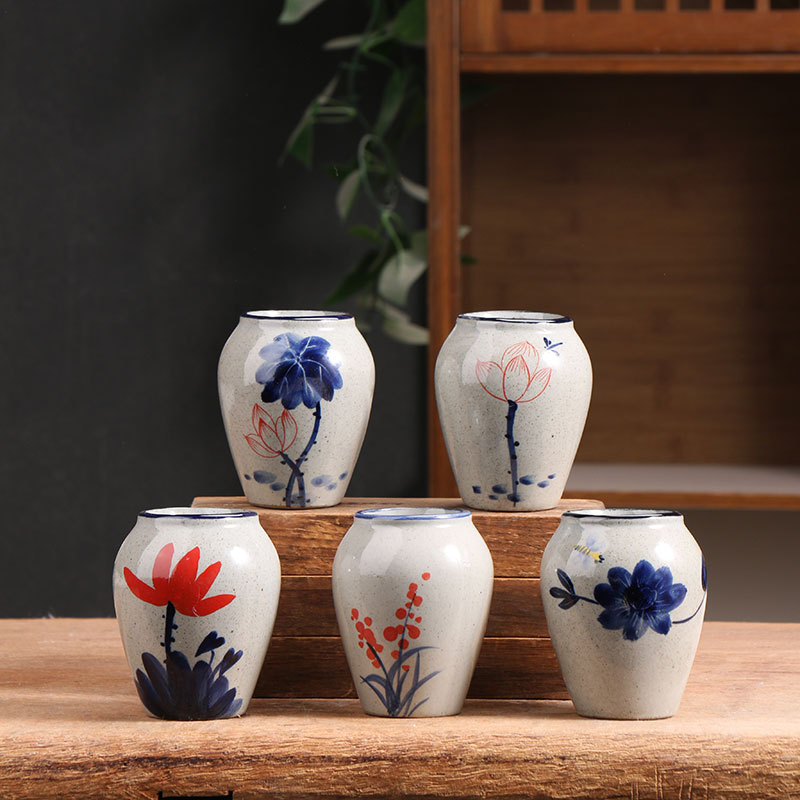 Mini maceta carnosa azul y blanco pintada a mano, cerámica, arcilla doméstica simple, arcilla gruesa, maceta de cerámica pequeña, liquidación, venta al por mayor