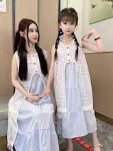 母女装连衣裙2025夏季新款网红女孩中大童度假风沙滩裙亲子套装裙
