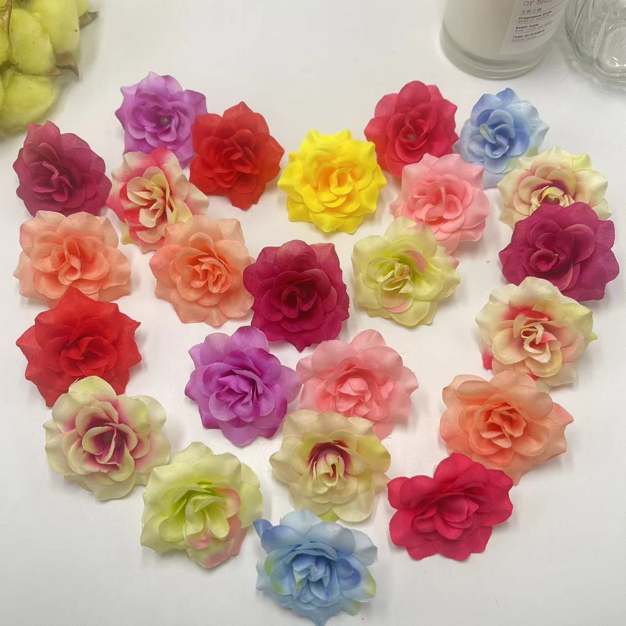 仿真5.5cm尖角小玫瑰花头 diy手工艺礼品盒装饰假花 绢布月季拍摄